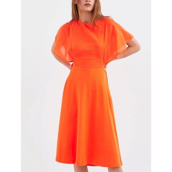 New Zara Open Back Dress Orange 0085/337 Dolman Sleeve Cotton Large NWT - Picture 1 of 8